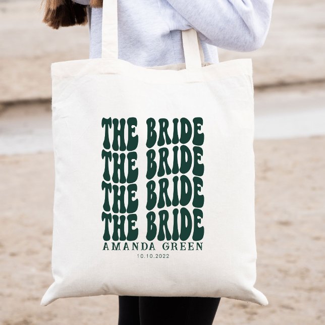 Emerald Green Trendy Boho Retro Personalized Bride Tote Bag (Creator Uploaded)