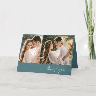 Emerald Green Two Photo Elegant Wedding Thank You  Card