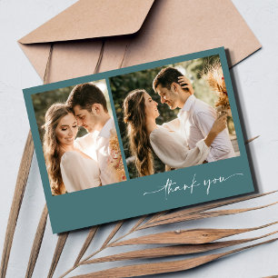 Emerald Green Two Photo Wedding Thank You  Card