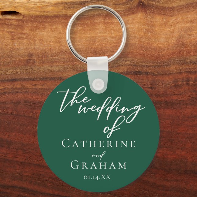 Emerald Green Typography Custom Forest Wedding Keychain (Front)