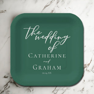 Emerald Green Typography Custom Forest Wedding Paper Plate