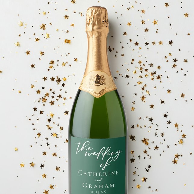 Emerald Green Typography Custom Forest Wedding Sparkling Wine Label (Creator Uploaded)