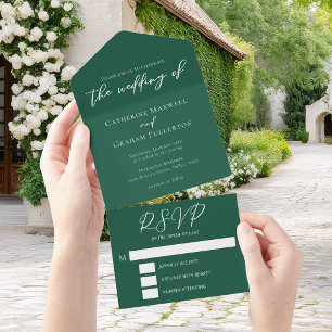 Emerald Green Typography Forest Wedding All In One Invitation
