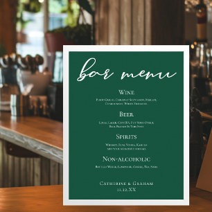 Emerald Green Typography Forest Wedding Bar Menu Poster
