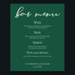 Emerald Green Typography Forest Wedding Bar Menu Poster<br><div class="desc">This solid emerald green wedding reception bar menu poster features classic white script for a couple getting married in a forest or other nature venue. Celebrate your love with this tranquil colour and coordinate with our matching minimalist typography collection.</div>