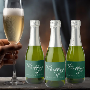 Emerald Green Typography Personalized Wedding Mini Sparkling Wine Label
