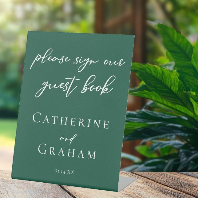 Emerald Green Typography Wedding Guest Book Pedestal Sign (Creator Uploaded)