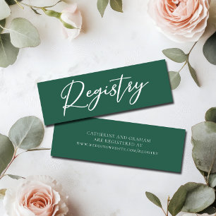 Emerald Green Typography Wedding Registry Mini Business Card