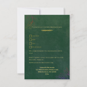 Emerald Green Velvet Luxe Gold Accent Wedding RSVP Card