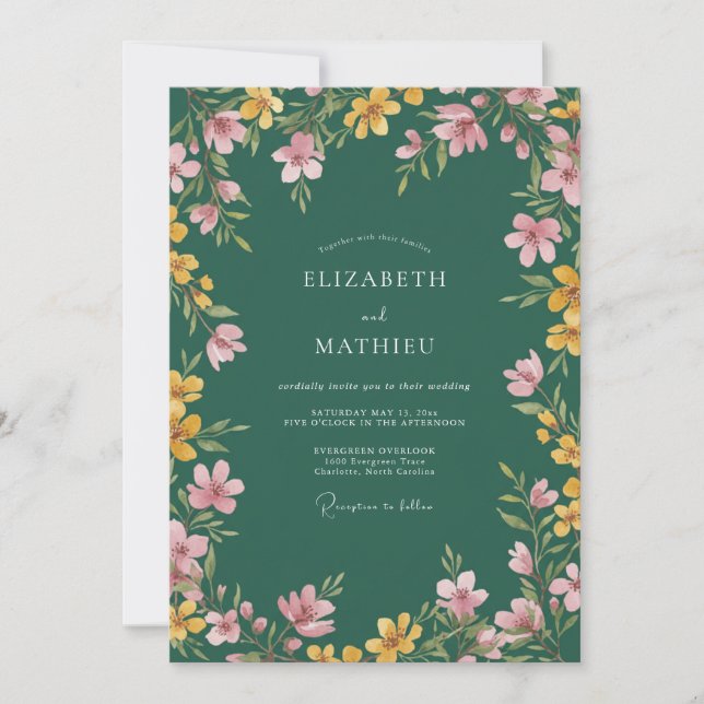 Emerald Green Vibrant Meadow Wedding Invitation (Front)