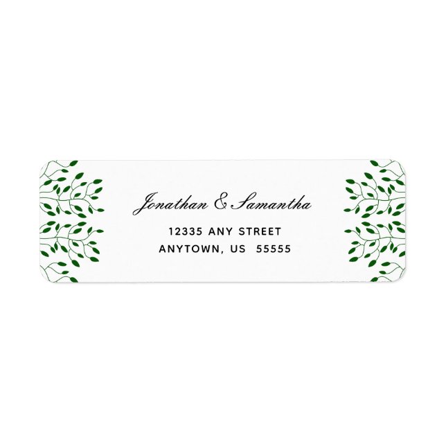 Emerald Green Vines Élégant Script Return Adresse (Devant)
