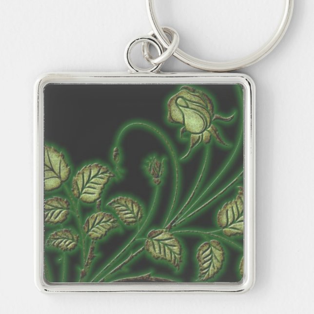 Emerald Green Vines Floral Key Chain (Front)