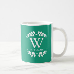 Emerald Green Vintage Monogram Coffee Mug