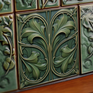 Emerald Green Wall Decor Art Nouveau Ceram Tile
