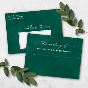 Emerald Green Watercolor A7 5x7 Wedding Invitation Envelope