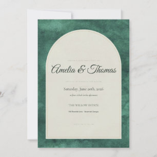 Emerald Green Watercolor Arch Wedding Invitation