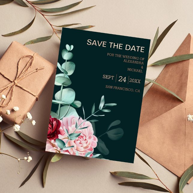 Emerald Green Watercolor Burgundy Flowers Wedding  (Creator Uploaded)
