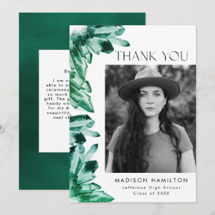 Emerald Green Watercolor Crystals Photo Graduation Thank You Card