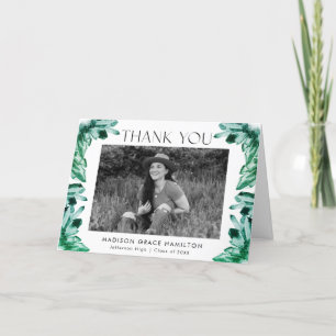 Emerald Green Watercolor Crystals Photo Graduation Thank You Card