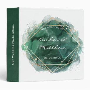 Emerald Green Watercolor gold Wedding Photo 3 Ring Binder