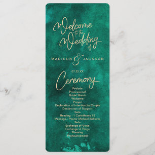 Emerald Green Watercolor & Gold Wedding Program