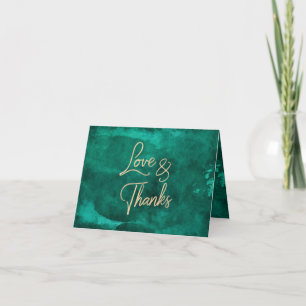 Emerald Green Watercolor & Gold Wedding Thank You Card