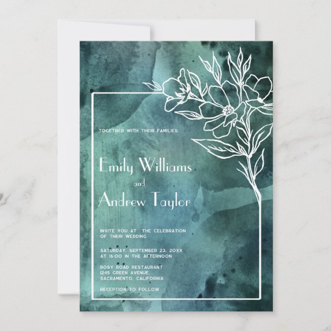 Emerald green watercolor minimalistic invitation (Front)