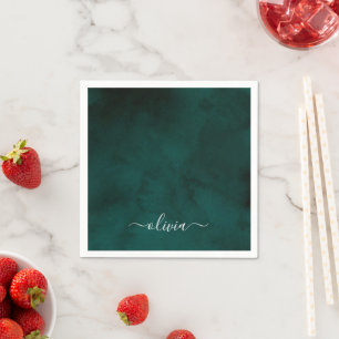 Emerald Green Watercolor Monogram Napkin