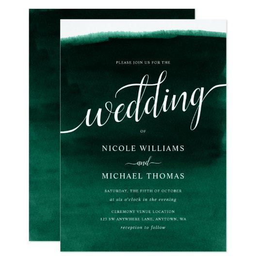 Emerald Green Watercolor Wedding Invitation | Zazzle.ca