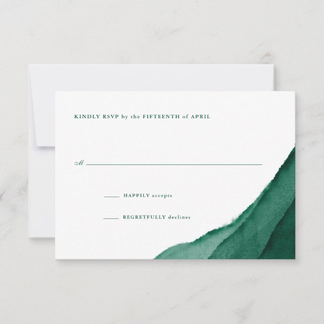 Emerald Green Watercolor Wedding RSVP Card (Front)