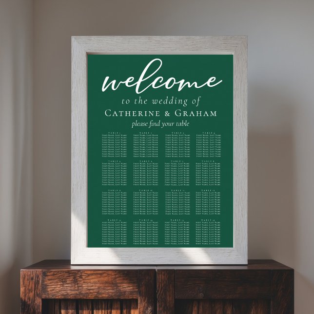 Emerald Green Wedding 16 Table Seating Chart (Creator Uploaded)