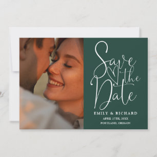 Emerald Green Wedding 2 Photo Elegant Script Save The Date