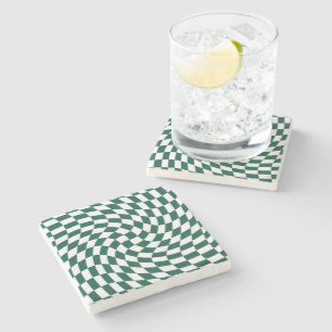Emerald Green Wedding Collection Check Chequered Stone Coaster