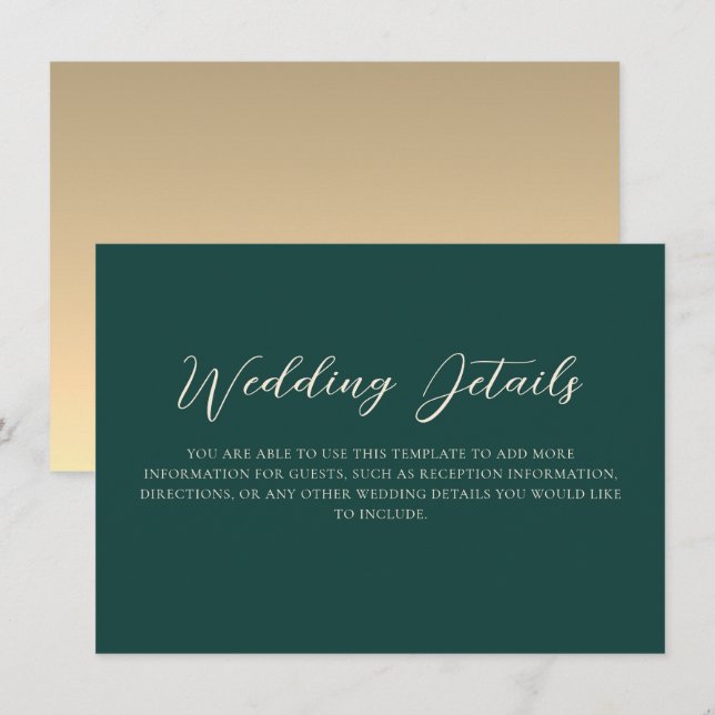 Emerald Green Wedding Details Enclosure Card (Front/Back)