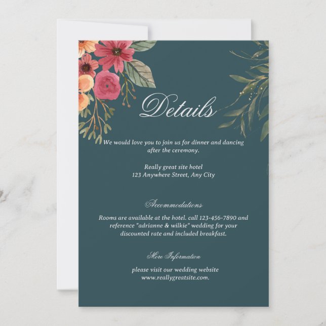 Emerald Green Wedding Details Enclosure Card (Front)
