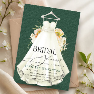 Emerald Green Wedding Gown Dress Bridal Shower Invitation