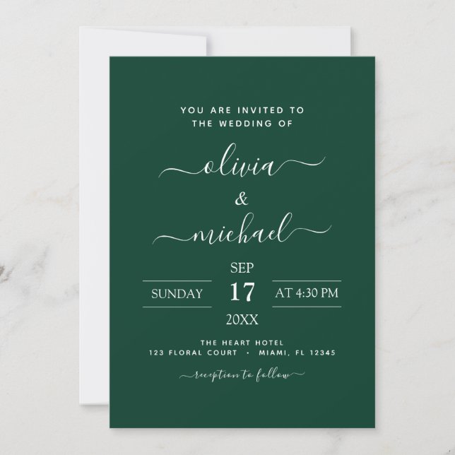 Emerald Green Wedding Modern Typography Invitation (Front)