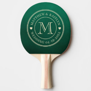Emerald Green Wedding Monogram Heart Ping Pong Paddle