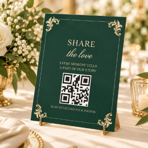 Emerald Green Wedding Photo QR Code Pedestal Sign