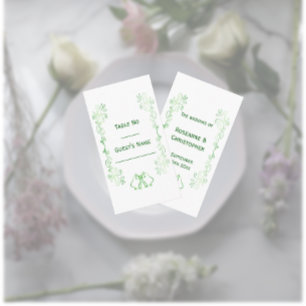 Emerald Green Wedding Place Card Bells Scrollwork