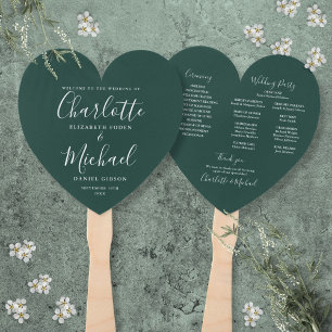 Emerald Green Wedding Program Heart Hand Fan
