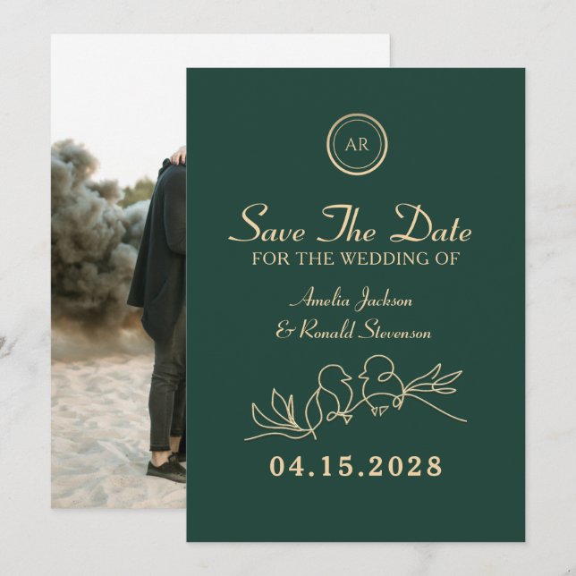 Emerald Green Wedding Save The Date (Front/Back)