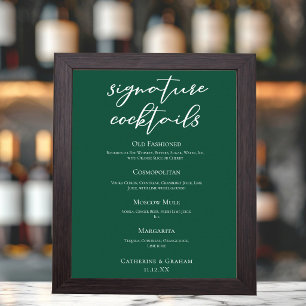 Emerald Green Wedding Signature Cocktails Bar Menu Poster