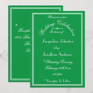 Emerald Green Wedding White Script Names & Date Invitation