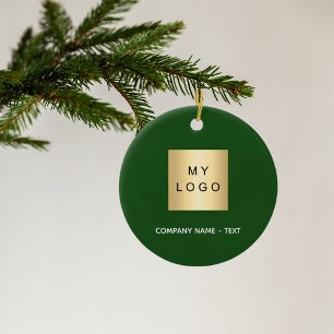 Emerald green white business company logo ceramic ornament