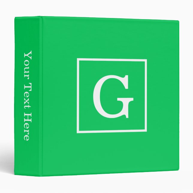 Emerald Green White Framed Initial Monogram Binder (Front/Spine)