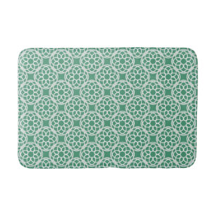 Emerald Green White Geometric Seamless Pattern Bath Mat