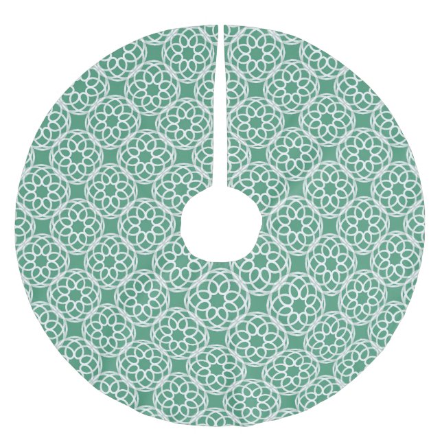 Emerald Green White Geometric Seamless Pattern Brushed Polyester Tree Skirt (Front)