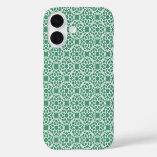 Emerald Green White Geometric Seamless Pattern iPhone 16 Case