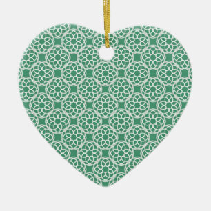 Emerald Green White Geometric Seamless Pattern Ceramic Ornament